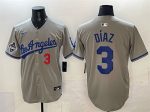 Los Angeles Dodgers #3 Edwin D¨ªaz Grey With 2025 World Series Champions Patch Limited Stitched Jersey
