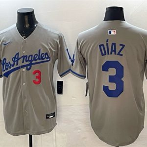 Los Angeles Dodgers #3 Edwin D¨ªaz Grey With 2025 World Series Champions Patch Limited Stitched Jersey