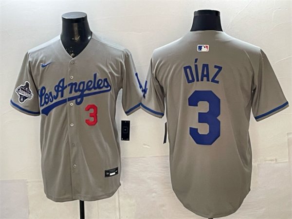 Los Angeles Dodgers #3 Edwin D¨ªaz Grey With 2025 World Series Champions Patch Limited Stitched Jersey