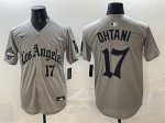 Los Angeles Dodgers #17 Shohei Ohtani Grey LA Gothic Style With 2025 World Series Champions Patch Limited Stitched Jersey
