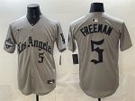 Los Angeles Dodgers #5 Freddie Freeman Grey LA Gothic Style With 2025 World Series Champions Patch Limited Stitched Jersey