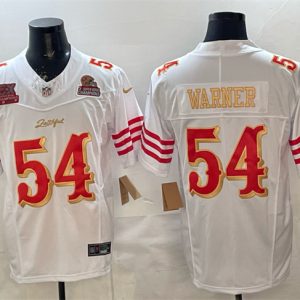 San Francisco 49ers #54 Fred Warner White Gold 2025 F.U.S.E. ¡°Rivalries¡± 5x Super Bowl Champions Patch Vapor Limited Stitched Jersey