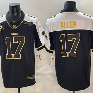 Buffalo Bills #17 Josh Allen Black Gold 2025 F.U.S.E. With Bills Mafia Patch 4-Star C Patch Vapor Limited Stitched Jersey
