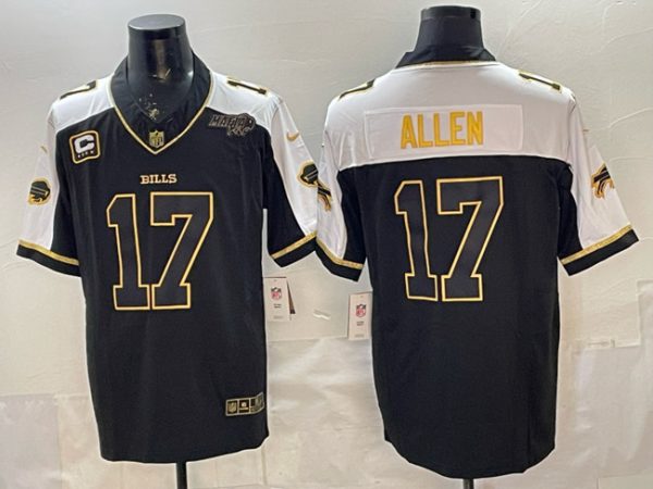 Buffalo Bills #17 Josh Allen Black Gold 2025 F.U.S.E. With Bills Mafia Patch 4-Star C Patch Vapor Limited Stitched Jersey