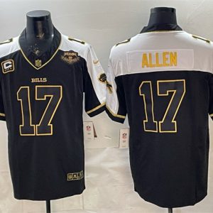 Buffalo Bills #17 Josh Allen Black Gold 2025 F.U.S.E. With Farewell Patch 4-Star C Patch Vapor Limited Stitched Jersey