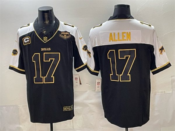 Buffalo Bills #17 Josh Allen Black Gold 2025 F.U.S.E. With Farewell Patch 4-Star C Patch Vapor Limited Stitched Jersey