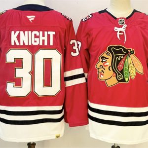 Chicago Blackhawks #30 Spencer Knight Red 2025 Home 100th Anniversary Stitched Jersey