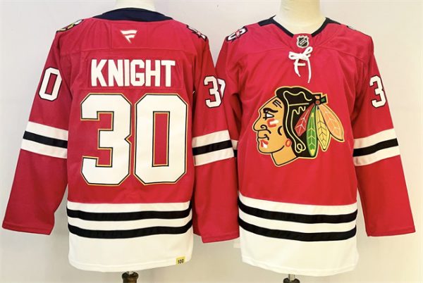 Chicago Blackhawks #30 Spencer Knight Red 2025 Home 100th Anniversary Stitched Jersey