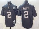 Las Vegas Raiders #2 Ashton Jeanty Black 2025 Draft F.U.S.E. With 4-Star C Patch Nevada Silver Stat Patch And 65th Anniversary Patch Stitched Jersey