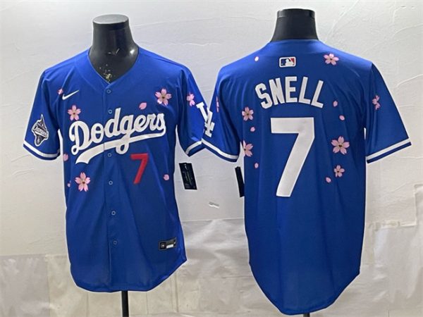 Los Angeles Dodgers #7 Blake Snell Royal 2025 World Series Champions Patch Tokyo Series Limited Stitched Jersey