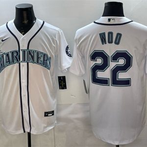 Seattle Mariners #22 Bryan Woo White Cool Base Stitched Jersey