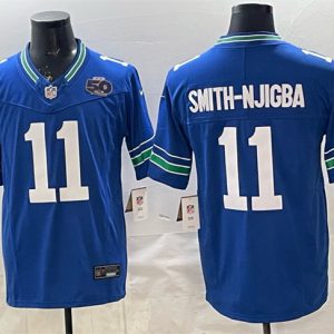Seattle Seahawks #11 Jaxon Smith-Njigba Royal 2025 F.U.S.E. 50th Season Patch Throwback Vapor Limited Stitched Jersey