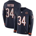 Chicago Bears #34 Walter Payton Navy Therma Long Sleeve Stitched Jersey