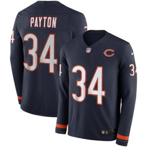 Chicago Bears #34 Walter Payton Navy Therma Long Sleeve Stitched Jersey