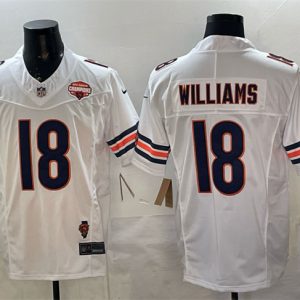 Chicago Bears #18 Caleb Williams White F.U.S.E. 2025 NFC North Champions Illinois Patch Stitched Jersey