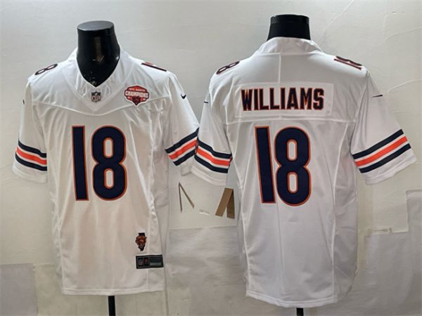 Chicago Bears #18 Caleb Williams White F.U.S.E. 2025 NFC North Champions Illinois Patch Stitched Jersey