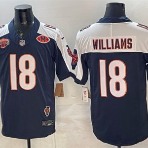Chicago Bears #18 Caleb Williams Navy White F.U.S.E. 2025 NFC North Division Champions VMH Patch Vapor Untouchable Limited Stitched Jersey
