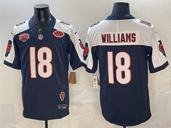 Chicago Bears #18 Caleb Williams Navy White F.U.S.E. 2025 NFC North Division Champions VMH Patch Vapor Untouchable Limited Stitched Jersey