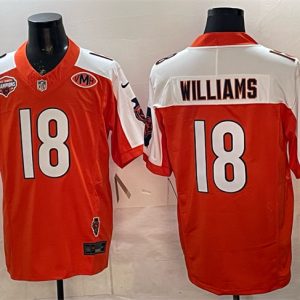 Chicago Bears #18 Caleb Williams Orange White F.U.S.E. 2025 NFC North Champions VMH Patch Vapor Untouchable Limited Stitched Jersey