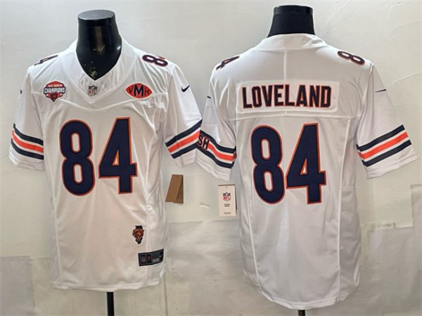 Chicago Bears #84 Colston Loveland White F.U.S.E. 2025 NFC North Champions VMH Patch Vapor Untouchable Limited Stitched Jersey