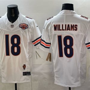 Chicago Bears #18 Caleb Williams White F.U.S.E. 2025 NFC North Division Champions Illinois Patch Stitched Jersey