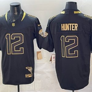 Jacksonville Jaguars #12 Travis Hunter Black Gold 2025 F.U.S.E. With Patch Vapor Untouchable Limited Stitched Jersey