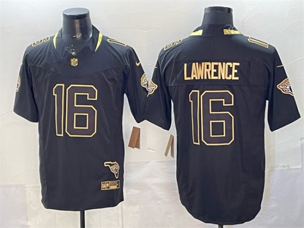 Jacksonville Jaguars #16 Trevor Lawrence Black Gold 2025 F.U.S.E. With Patch Vapor Untouchable Limited Stitched Jersey
