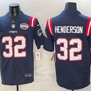 New England Patriots #32 TreVeyon Henderson Navy F.U.S.E. 2025 AFC East Championship Patch Vapor Limited Stitched Jersey