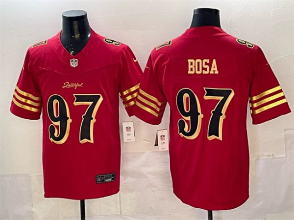 San Francisco 49ers #97 Nick Bosa Red Gold 2025 F.U.S.E. ¡°Rivalries¡± Vapor Limited Stitched Jersey