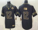 Seattle Seahawks #12 Fan Black Gold 2025 FUSE 50th Season Patch Limited Stitched Jersey