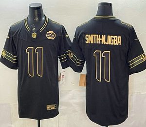Seattle Seahawks #11 Jaxon Smith-Njigba Black Gold 2025 FUSE 50th Season Patch Limited Stitched Jersey