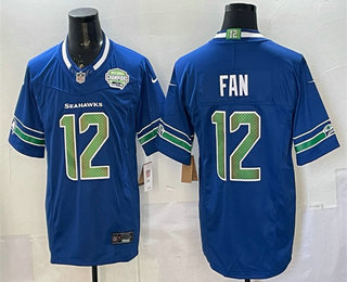 Seattle Seahawks #12 Fan Royal FUSE 2025 NFC West Champions Patch Limited Stitched Jersey