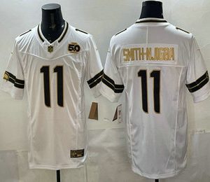 Seattle Seahawks #11 Jaxon Smith-Njigba White Gold 2025 FUSE 50th Season Patch Limited Stitched Jersey