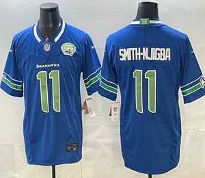 Seattle Seahawks #11 Jaxon Smith-Njigba Royal FUSE 2025 NFC West Champions Patch Limited Stitched Jersey