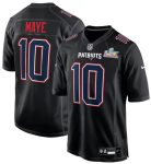 New England Patriots #10 Drake Maye Black 2025 Super Bowl LX Patch Carbon Fashion Stitched Game Jersey