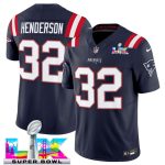 New England Patriots #32 TreVeyon Henderson Navy 2025 F.U.S.E. Super Bowl LX Patch Limited Stitched Jersey