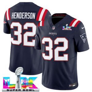 New England Patriots #32 TreVeyon Henderson Navy 2025 F.U.S.E. Super Bowl LX Patch Limited Stitched Jersey
