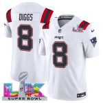 New England Patriots #8 Stefon Diggs White 2025 F.U.S.E. Super Bowl LX Patch Vapor Limited Stitched Jersey