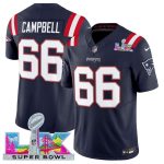 New England Patriots #66 Will Campbell Navy 2025 F.U.S.E. Super Bowl LX Patch Vapor Limited Stitched Jersey