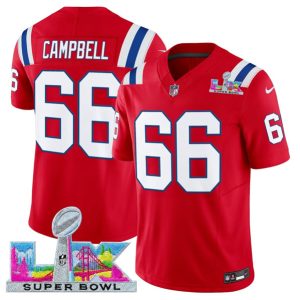 New England Patriots #66 Will Campbell Red 2025 F.U.S.E. Super Bowl LX Patch Vapor Limited Stitched Jersey