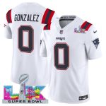 New England Patriots #0 Christian Gonzalez White 2025 F.U.S.E. Super Bowl LX Patch Vapor Limited Stitched Jersey