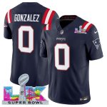 New England Patriots #0 Christian Gonzalez Navy 2025 F.U.S.E. Super Bowl LX Patch Vapor Limited Stitched Jersey