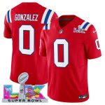 New England Patriots #0 Christian Gonzalez Red 2025 F.U.S.E. Super Bowl LX Patch Vapor Limited Stitched Jersey