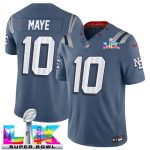 New England Patriots #10 Drake Maye Storm Blue 2025 F.U.S.E. Super Bowl LX Patch ¡°Rivalries¡± Vapor Limited Stitched Jersey