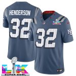 New England Patriots #32 TreVeyon Henderson Storm Blue 2025 F.U.S.E. Super Bowl LX Patch ¡°Rivalries¡± Vapor Limited Stitched Jersey