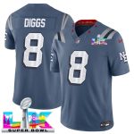 New England Patriots #8 Stefon Diggs Storm Blue 2025 F.U.S.E. Super Bowl LX Patch ¡°Rivalries¡± Vapor Limited Stitched Jersey