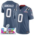 New England Patriots #0 Christian Gonzalez Storm Blue 2025 F.U.S.E. Super Bowl LX Patch ¡°Rivalries¡± Vapor Limited Stitched Jersey