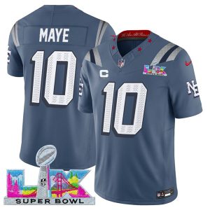 New England Patriots #10 Drake Maye Storm Blue 2025 F.U.S.E. Super Bowl LX Patch And 1-Star C Patch ¡°Rivalries¡± Vapor Limited Stitched Jersey