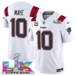 New England Patriots #10 Drake Maye White 2025 F.U.S.E. Super Bowl LX Patch And 1-Star C Patch Vapor Limited Stitched Jersey