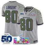 Seattle Seahawks #80 Steve Largent Gray 2025 F.U.S.E. Super Bowl LX Patch And 50th Season Patch ¡°Rivalries¡± Vapor Limited Stitched Jersey